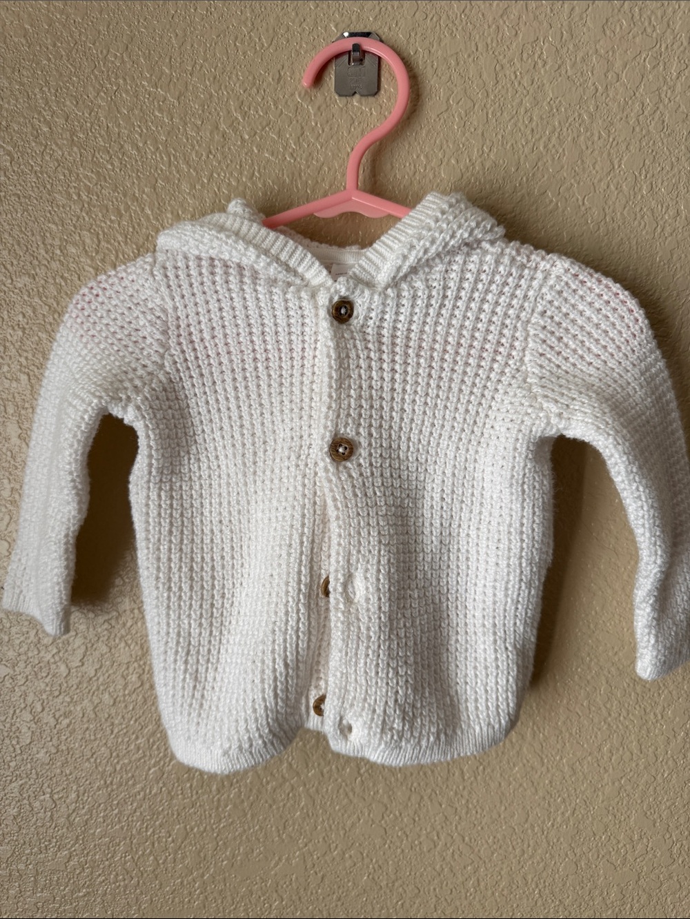 Carter's Cream Hooded Knit Button-Front Baby Jacket